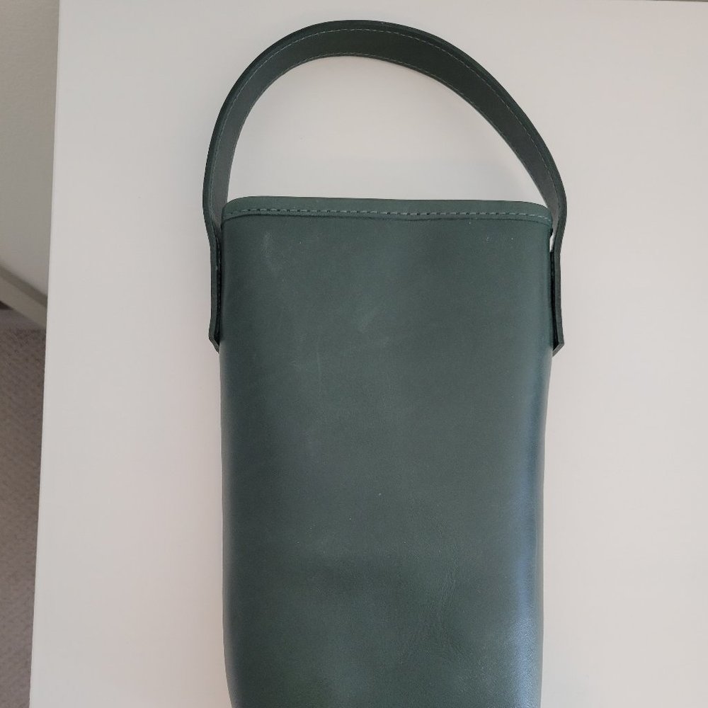 J.W. Hulme Leather Wine bag carrier gift shearling Dark hunter green jw hulme